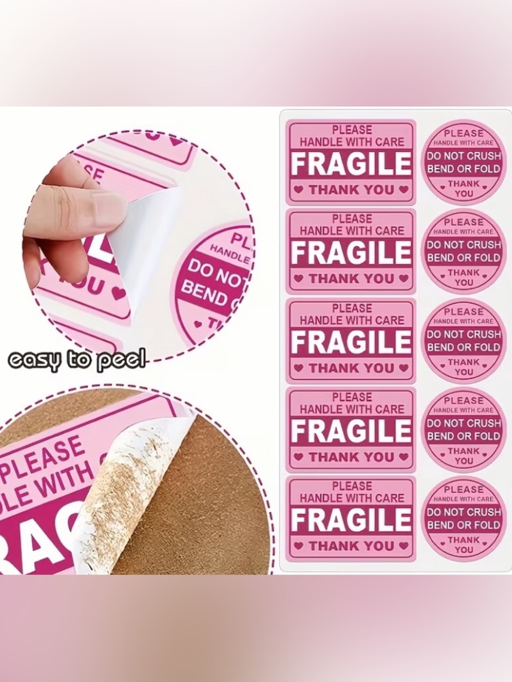 Fragile Handle With Care Pink Stickers